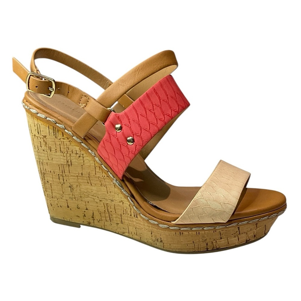 Maurices Tan and Coral Wedge Sandals Size 8